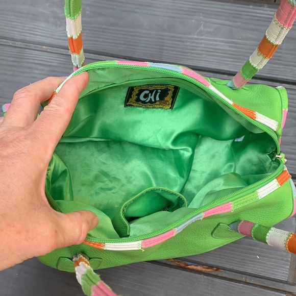 CHI handbag designed by Falchi in spring green with pink/white accents straps - Picture 6 of 8